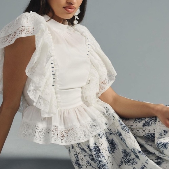 NWT Hunter Bell NYC Eliza Lace Cottagecore Blouse Size 8